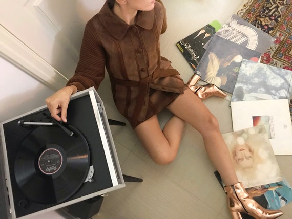 Vintage Woman's Suede Suit - 80's Vintage Wool And