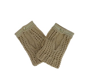 Vintage Crochet Lace & Leather Half Finger Gloves - Small