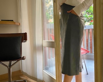 Vintage High-Waist Leather Skirt - Vintage Leather Midi Skirt
