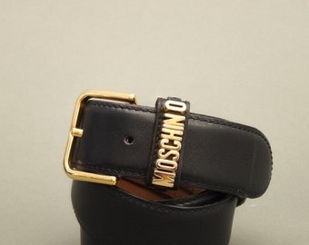 Vintage 90\'s MOSCHINO JEANS Leather Brass Logo Buckle Belt 75 Vintage 90 main image 3