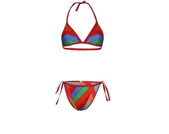 Vintage Chevron Lycra Bikini: 90s Multicolor Swimwear