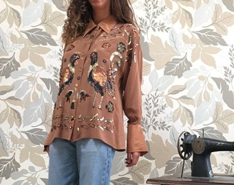 Vintage Silk Embroidered Woman Shirt - Vintage Roberta Da Camerino Silk Shirt