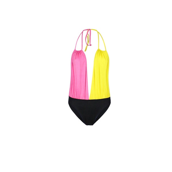 Fendi Swimsuit 80s Vintage - Black Yellow Pink