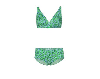 70s Vintage Lycra Bikini: Floral Swimwear, Size S