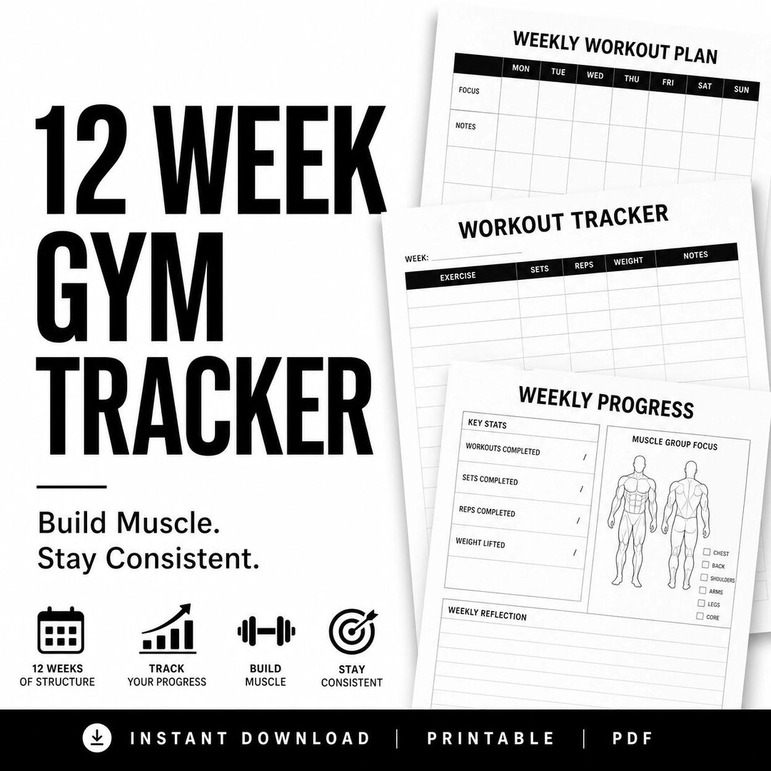 12 Week Gym Tracker Printable | Workout Log Book | Muscle Building ...