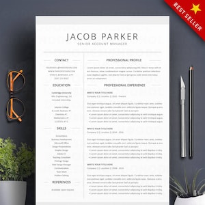 Paquete de 8 plantillas de CV Plantilla de currículum Word 3 páginas CV profesional + carta de presentación Currículum creativo de profesor en dos columnas