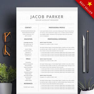 Paquete de 8 plantillas de CV Plantilla de currículum Word 3 páginas CV profesional + carta de presentación Currículum creativo de profesor en dos columnas