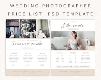 Wedding Photography Pricing Guide Template A La Carte Menu