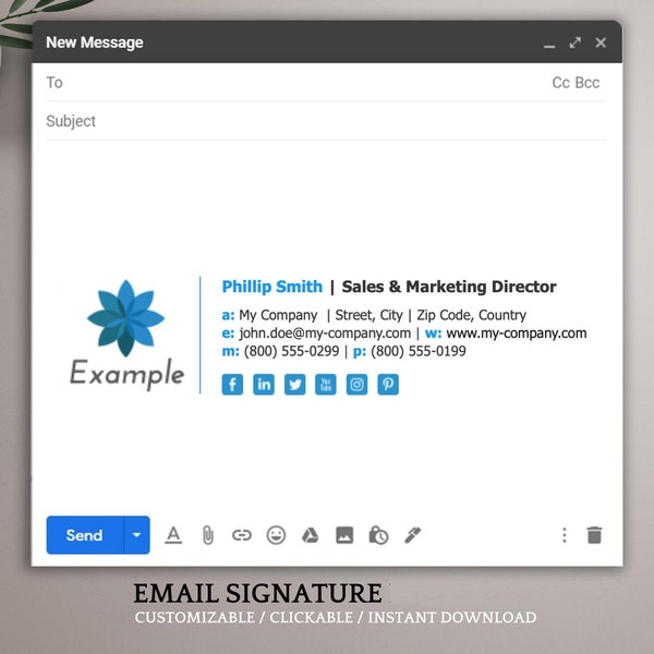 HTML-sjabloon voor e-mailhandtekeningen. Perfect voor alle bedrijven. Modern ontwerp met klikbare links. Alle e-mailclients