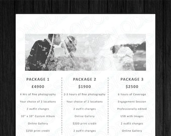 Afdrukbaar kunstwerk Prijssjabloon fotografie: prijslijst voor fotografen - prijslijst trouwfotograaffoto