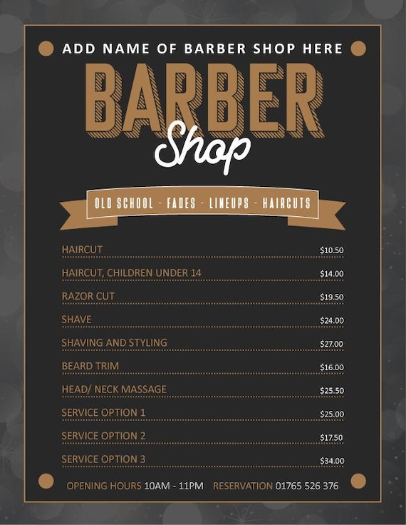 Barber Shop Price List Template Edit in MS Word yourself | Etsy