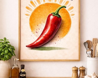 Chilli Pepper Poster: 70s Retro Kitchen Wall Art (Digital Download)