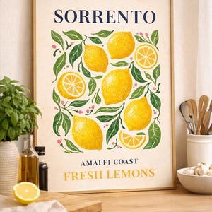Impression d'art mural Sorrento Lemon Amalfi, art moderne, impression murale de cuisine, décoration d'intérieur, cadeau, impressions, posters, art mural, cuisine TÉLÉCHARGEMENT IMMÉDIAT