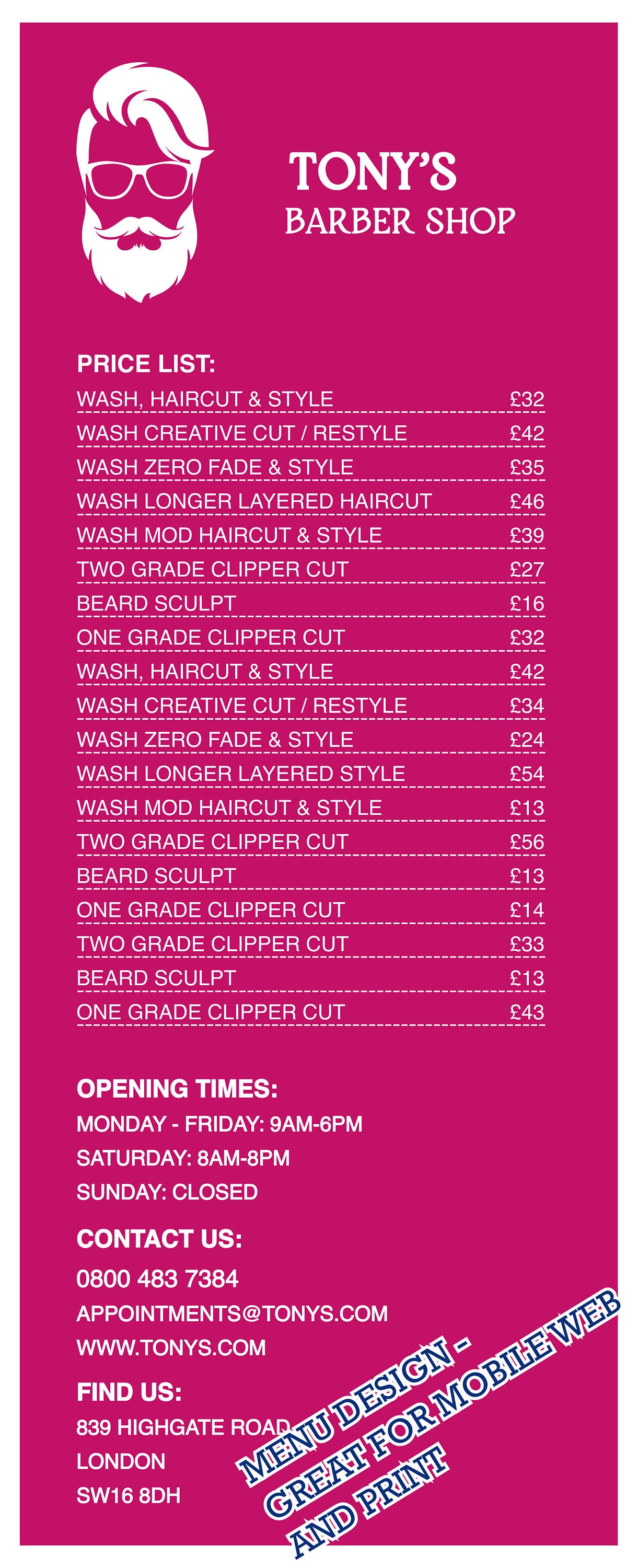 Barber Shop Price List Information Contact and Services Etsy
