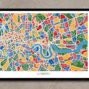 Mapa callejero colorido de Londres - DESCARGA INMEDIATA Imprima usted mismo, en cualquier tamaño incluido. Mapa de la ciudad Arte de Inglaterra Hogar y oficina