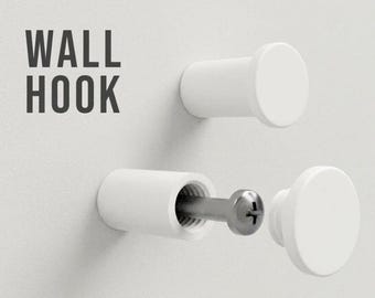 Pack of 3 - Modern Wall Invisibly Mounted Hook, Plastic White Coat Hook