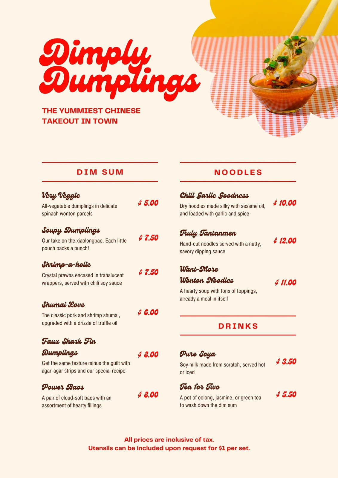 We Will Create a Printable Menu for Your Restaurant, Take Away or Food