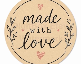 Made With Love Stickers | Round Packaging Stickers | Small Business Thank You Labels | Handmade Business Packaging | Etsy Seller Stickers