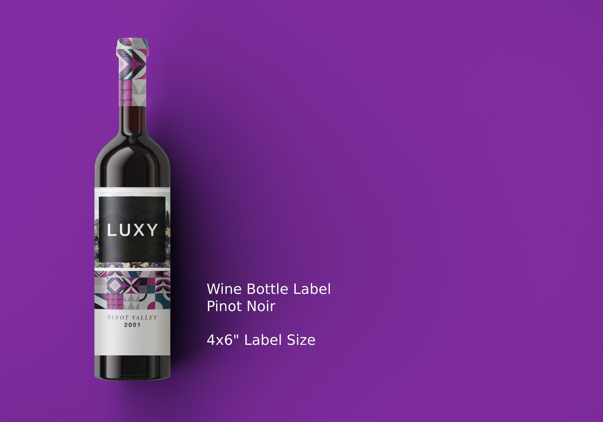 Custom Red Wine Bottle Label Design Template 4x6 Inches Tall Bottle Colourful and Sleek Silver Graphic Packaging Design Sticker White Rose