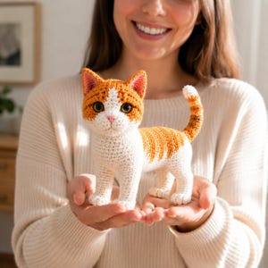 Realistic Orange Tabby Cat Crochet Pattern (PDF), Standing Amigurumi Animal Toy