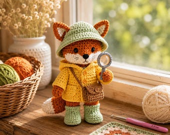 Fox Crochet Pattern | Woodland Fox Toy, Safari Hat, Magnifying Glass (PDF Download)