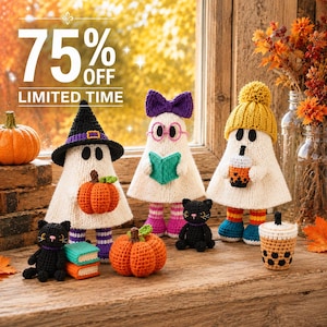 Halloween Ghost Crochet Pattern Bundle | Amigurumi Pumpkin, Cat, Boba (PDF Download)