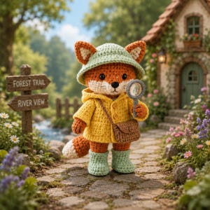 Fox Explorer Amigurumi Crochet Pattern | Woodland Fox Toy, Safari Hat, Magnifying Glass (PDF Download)