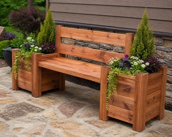 DIY houten plantenbak bankplannen | Tuinbank voor buiten met bloembakken