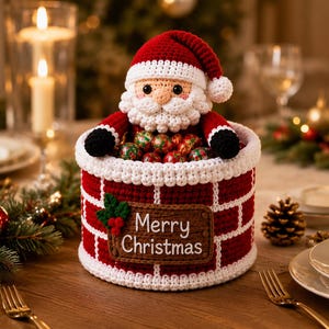 Crochet Santa Chimney Basket Pattern | Christmas Candy Holder, Holiday Decor (PDF Pattern)