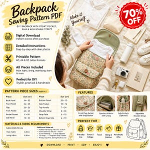 Backpack Sewing Pattern | Bag Pattern | Beginner Pattern | Easy Backpack Pattern | Sewing Pattern | PDF Sewing Pattern | Easy Bag Pattern
