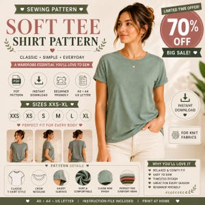 Classic Women’s Shirt Sewing Pattern PDF, Soft Tee Shirt Pattern for Women, XXS-XL, Instant Download