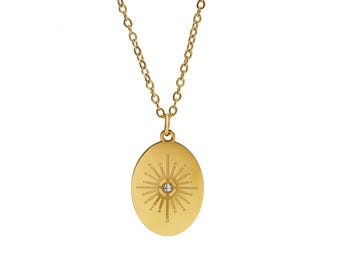 LUMINA Necklace – Golden Sunbeam Necklace with Sparkling Stone – Delicate Jewelry