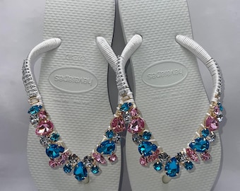 White Crystal Flip Flops Havaianas | Handmade Elegant Sandals UK