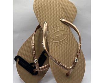 Havaianas Slim Crystal Charm Flip Flops | Black, Rose Gold, Ballet Pink Sandals