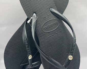 Havaianas Slim Crystal Charm Flip Flops | Black, Rose Gold, Ballet Pink Sandals