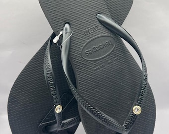 Havaianas Slim Crystal Charm Flip Flops | Black, Rose Gold, Ballet Pink Sandals