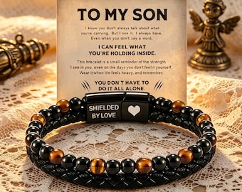 Für meinen Sohn Tigerauge Lederarmband, Magnetverschluss Männer Geschenk, Geschenk für Sohn von Mama Papa, Abschluss Geburtstagsgeschenk
