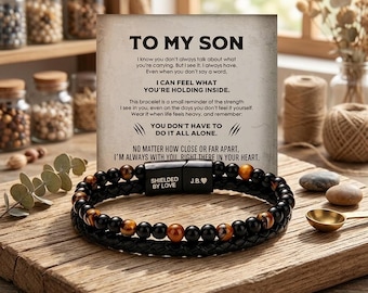 To My Son Tiger Eye Leather Bracelet, Engraved Mens Bracelet Gift, Custom Gift for Son from Mom Dad, Graduation Birthday Gift