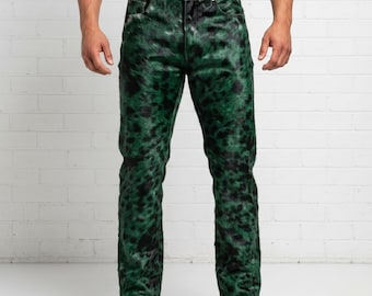 Groen zwarte hair-On rundleer herenbroek – western-cowboystijlbroek