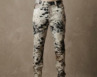 Men's Black White Cowhide Leather Pants Hair On Hide Western Cowboy Pony Hair