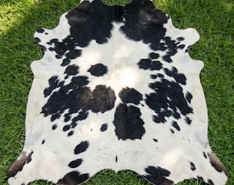 Genuine Black and White Cowhide Rug – Natural Hair-on Hide Western Decor