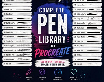 Complete Pen Library for Procreate | Ultimate Pen Brush Collection | Inking, Sketching, Calligraphy & Illustration Brushes for iPad Artists