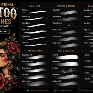 Neotraditionella tatueringspenslar för Procreate | Penselpaket för djärva linjer och skuggningar | Verktygssats för digital tatueringsdesign bild 2