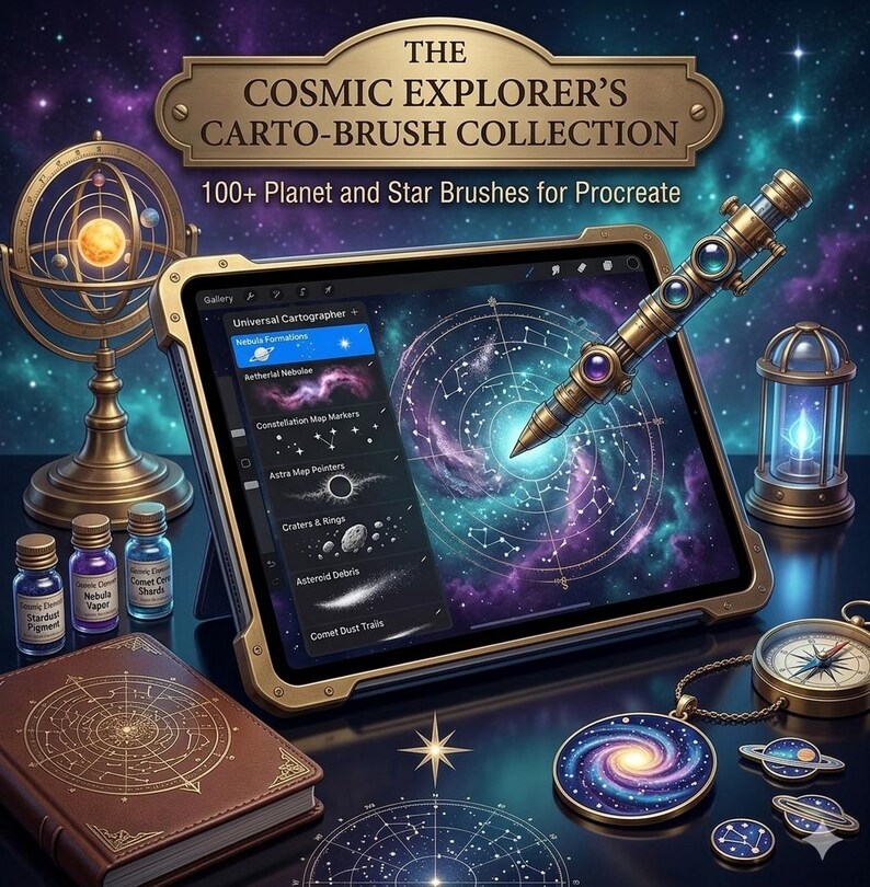 100 Planet & Stars Procreate Brushes | Cosmic Digital Art Stamps ...