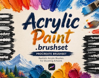 Acrylic Paint Procreate Brushes | Realistic Paint Texture Brushset | Digital Acrylic Brushes for iPad Illustration & Canvas Art