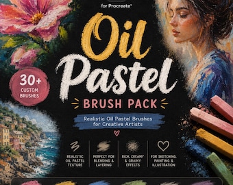 Oil Pastel Brush Pack for Procreate | Realistic Pastel Texture Brushes | Soft Blending & Traditional Art Style Digital Brush Set