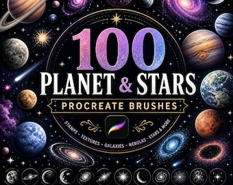 100 Planet & Stars Procreate Brushes | Cosmic Digital Art Stamps (Digital Download)
