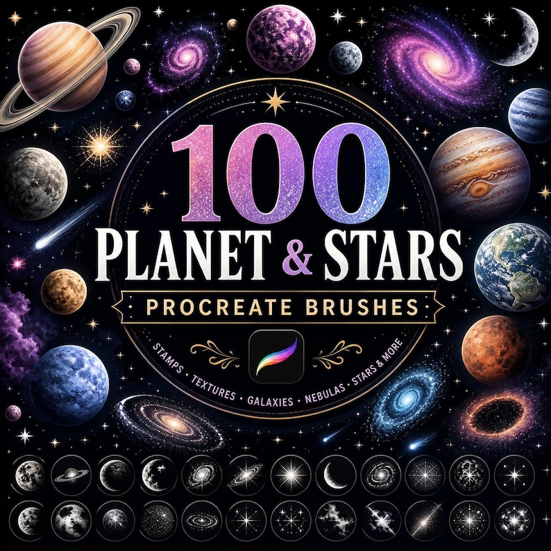 100 Planet & Stars Procreate Brushes | Cosmic Digital Art Stamps ...