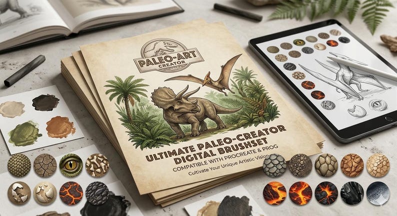 Jurassic Procreate Brushes Bundle | Dinosaur Texture & Prehistoric Art ...