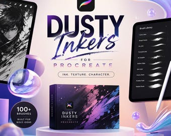 Dusty Inkers for Procreate | Vintage Textured Inking Brush Set | Soft Grain & Rough Line Illustration Brushes for Digital Artists